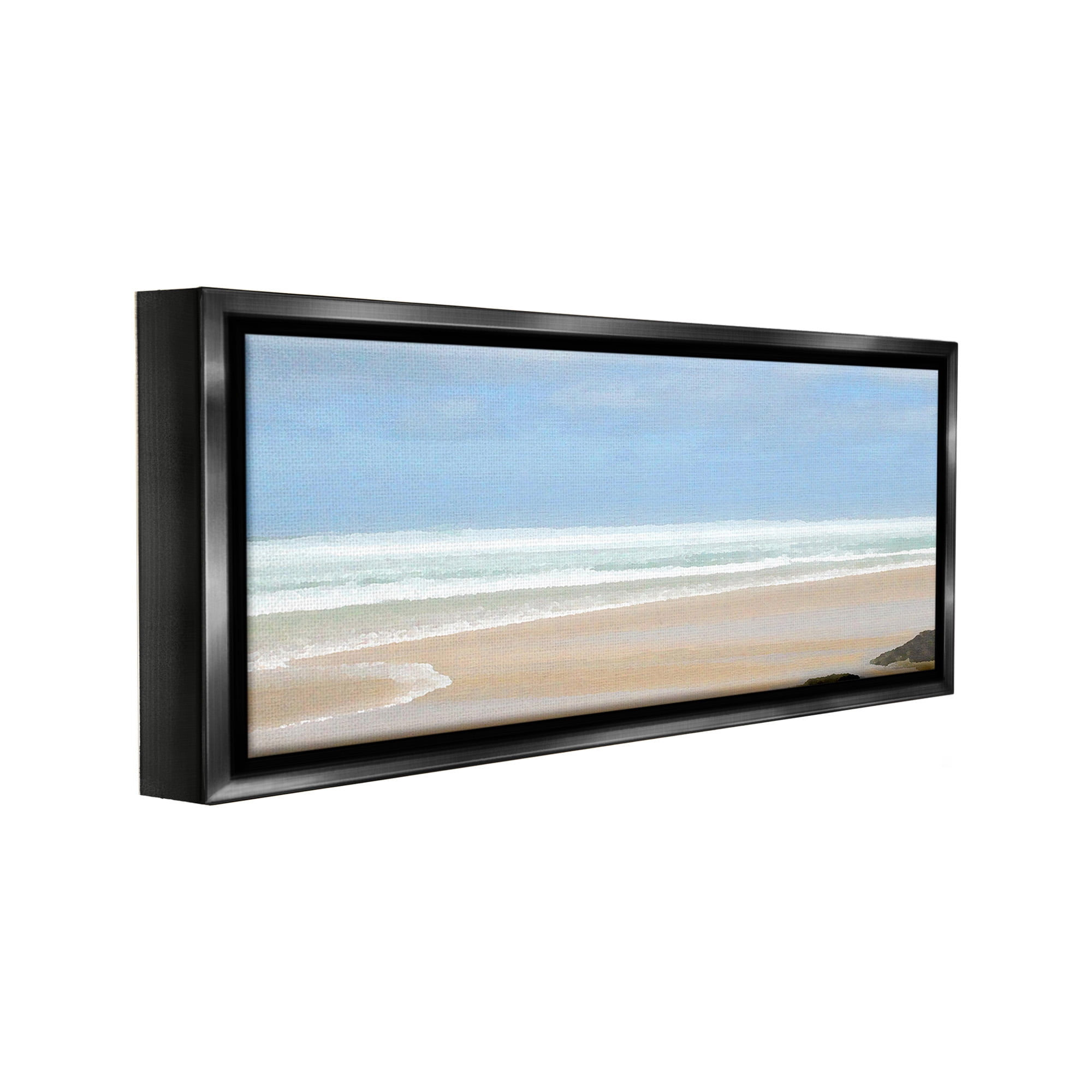 Stupell Industries Panoramic Abstract Shoreline Landscape Painting Black Floater Framed Canvas Art Print Wall Art, 25 x 11