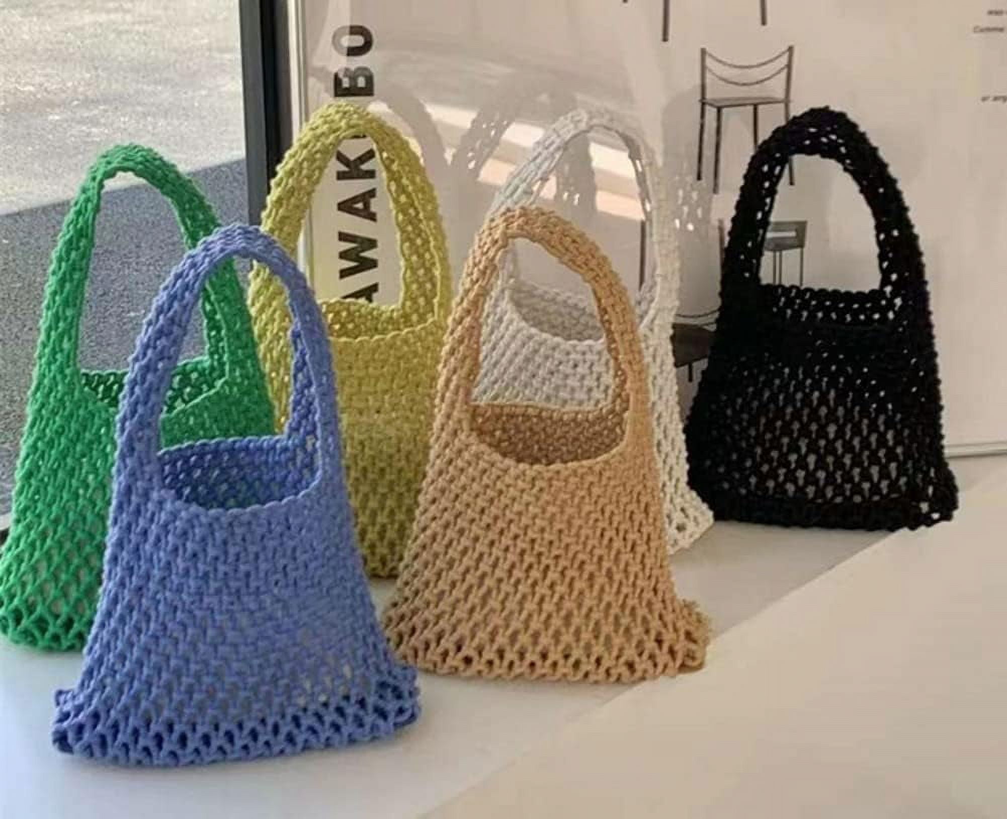 Kukuzhu Handwoven Hobo Bag for Women Bucket Bag Cotton Rope Crochet Totes Hollow String Handbags Summer Beach Purses