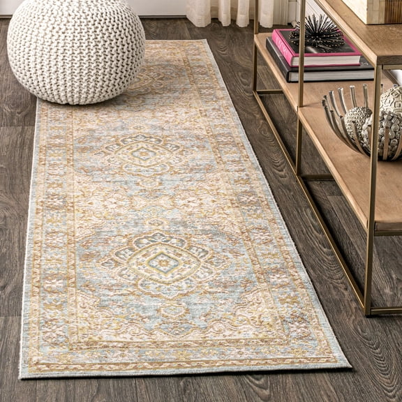 JONATHAN Y MODERN PERSIAN 2 x 8 Runner Rug, Khilana Floral Medallion - Chambray Blue/Ivory, MDP305B-28