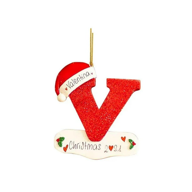 Colgantes acrílicos con letras de dibujos animados para árbol de Navidad, decoración de Feliz Navidad para el hogar, sombrero, A-Z, 2023