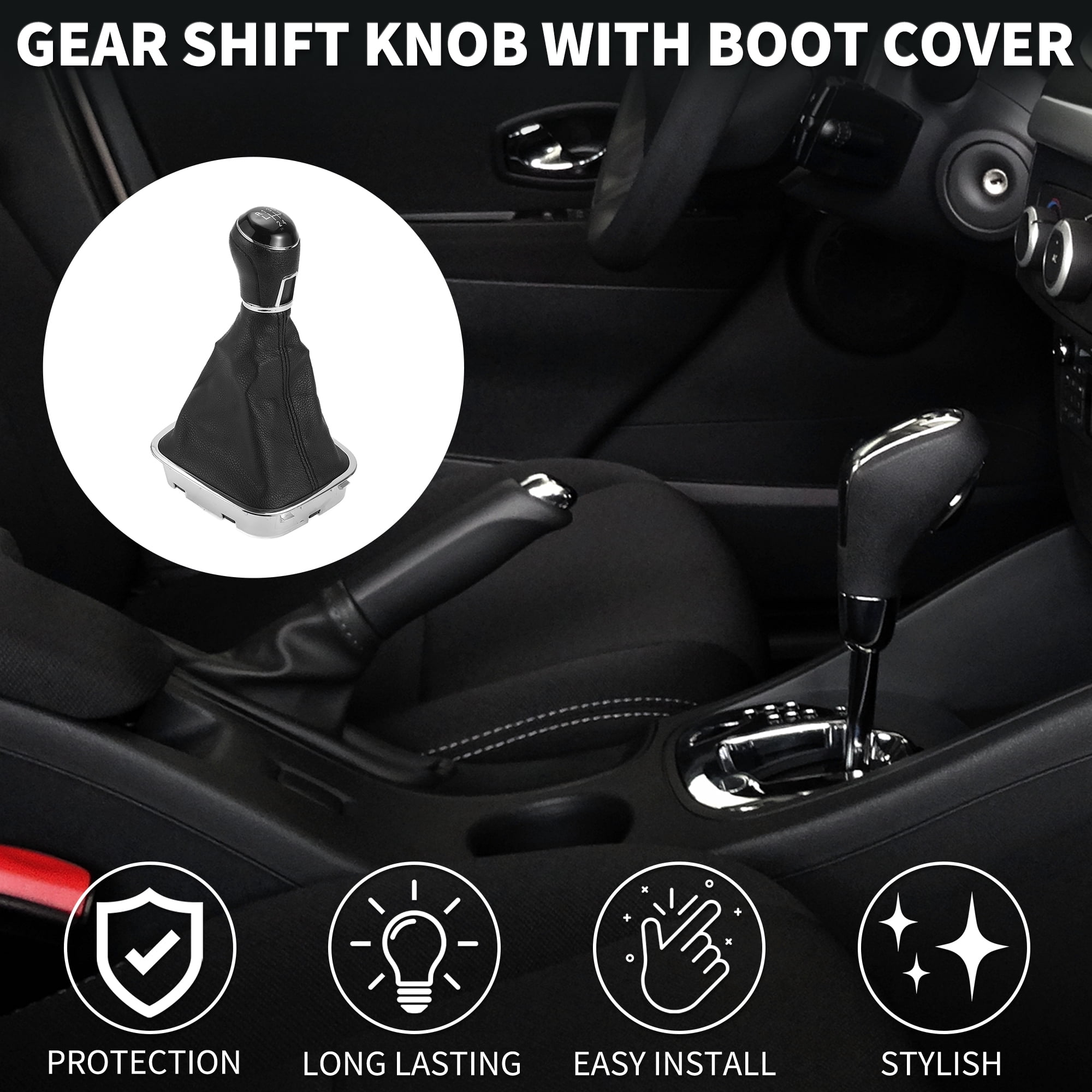 Unique Bargains Gear Shift Knob W/ Cover No.6R0711113 5 Speed Manual Stick Shifter Knob for Volkswagen Polo Faux Leather