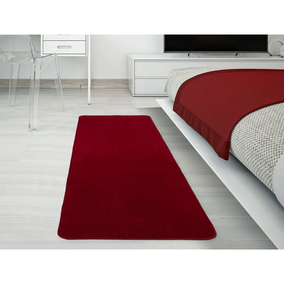 Ottomanson Softy Bath Rug Washable Non-Slip Rubberback Solid 2x6 Indoor Runner Rug, 2'2" x 6', Red