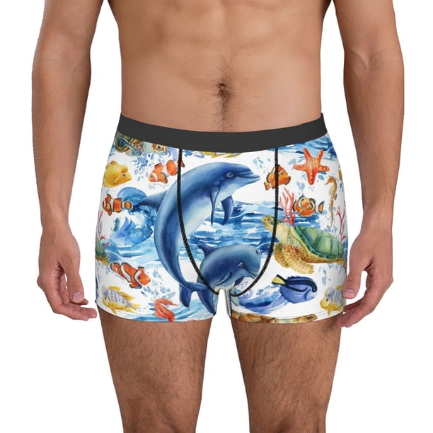 Balery Marine Animals Calzoncillos bóxer para hombre, ropa interior de algodón suave y transpirable con cinturilla de nailon-Large
