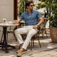 thumbnail image 2 of AZoiNM Men's Corduroy Short Sleeve Shirt Half Zip Collared Casual Stretch Fit Tee, 2 of 10
