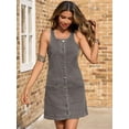 thumbnail image 3 of Womens Casual Sleeveless Denim Overalls Dresses Button Down Summer Jean Mini Dress Trendy Romper With Pockets, 3 of 6
