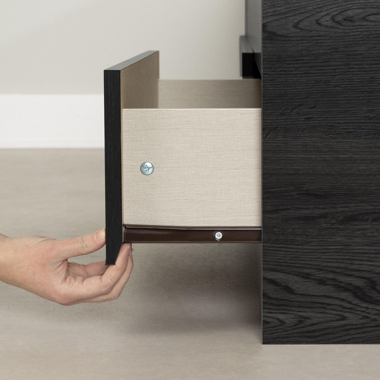 Ensemble lit matelot et tête de lit bibliothèque Simple, fini Chêne gris, collection Fynn de Meubles South Shore