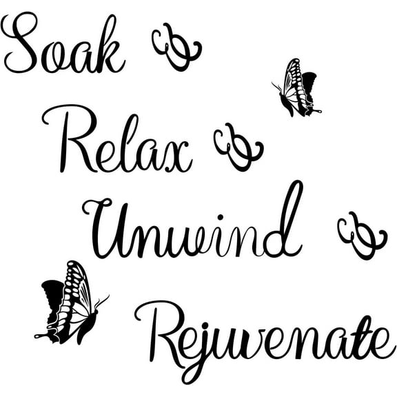 Bathroom PVC Wall Stickers Bath Soak Theme Vinyl Wall Decal Butterflies Pattern Wall Mural Removeable DIY Wall Decor Black 23.2x15.74in