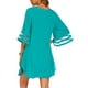thumbnail image 3 of VISgogo Vestido de playa de gasa de color sólido con cuello en V y manga 3/4 con botones y ajuste holgado para mujer VISgogo  moda, 3 of 5