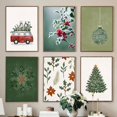 thumbnail image 4 of Póster de decoración de bola de árbol de Navidad, pintura en lienzo de acebo esmerilado, furgoneta de invierno, impresiones de copo de nieve, imagen decorativa para habitación del hogar, 4 of 4