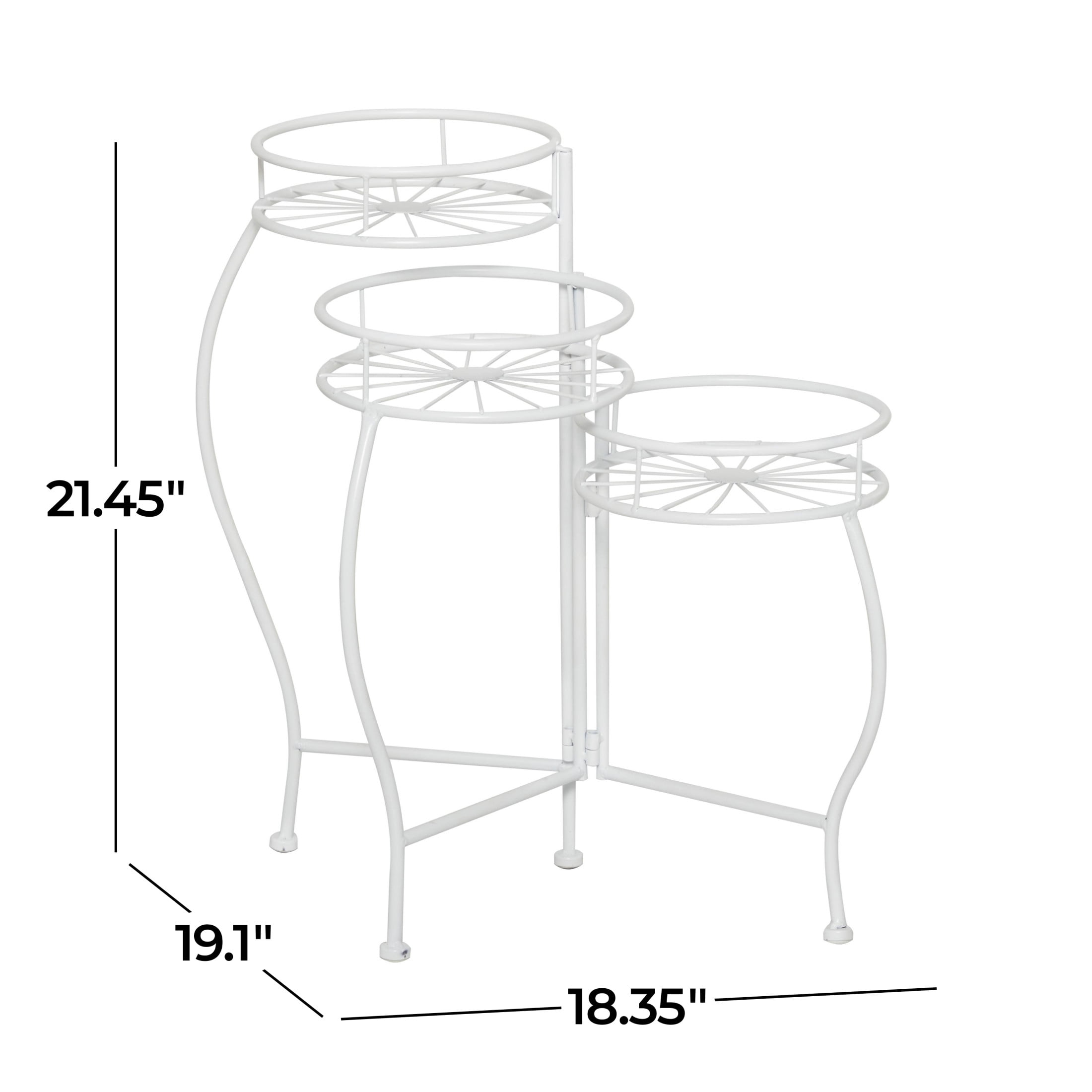 DecMode 19" x 18" x 21" 3 Tier White Metal Starburst Plantstand