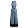 thumbnail image 2 of XinghaiYIDE Halter Neck Wide Leg Jumpsuit for Women Sleeveless Belted Waist Lace One Piece Outfit with Pockets Work Office Romper, 2 of 6