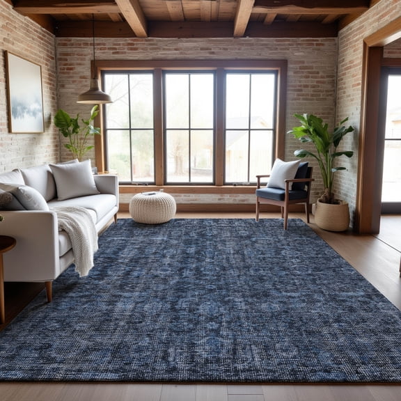 Addison Rugs Mayfield Premium Machine Washable Transitional Damask Blue Rectangle Rug, 8' x 10'