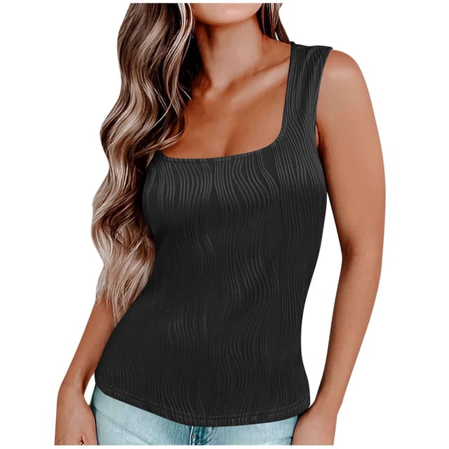 Timegard Tank Tops for Women Square Neck Solid Color Comfy Slim Casual Sleeveless Shirts Tops Basic Tee