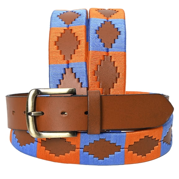 BE BAR H EQUINE Western Genuine Leather Men And Women Brown Belt Embroidered Orange & Blue
