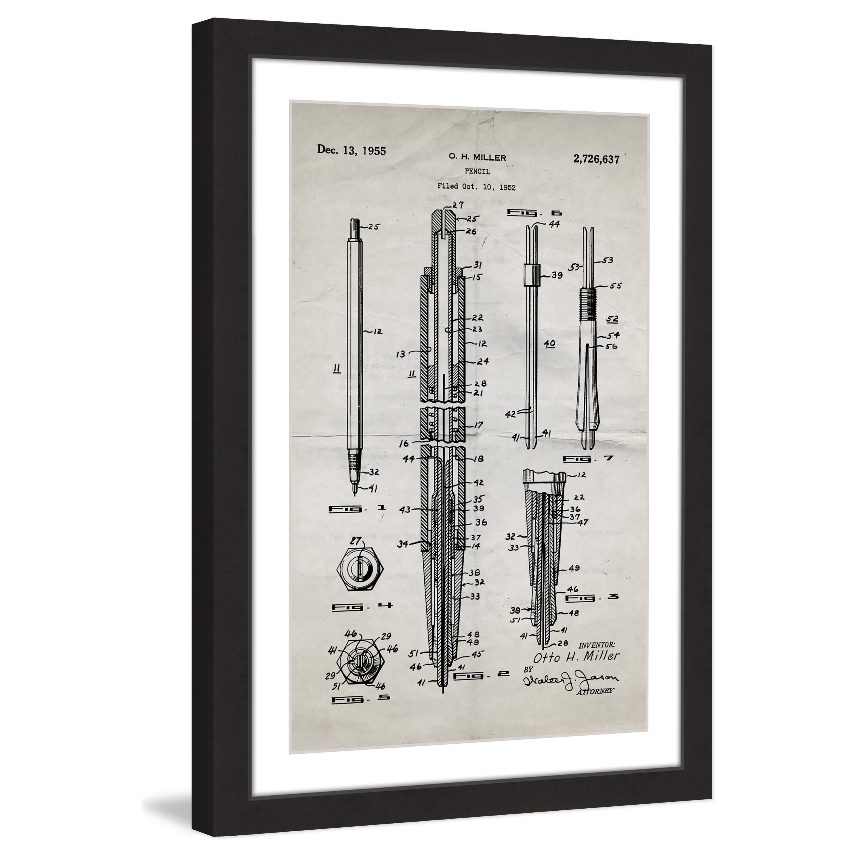 "Pencil 1955 Old Paper" Framed Painting Print