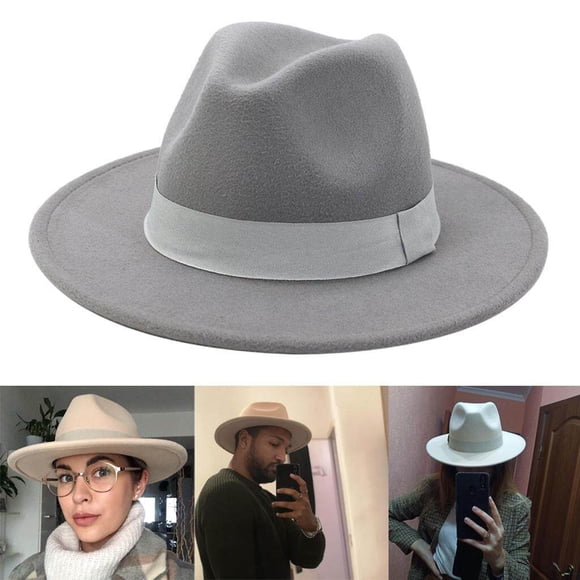 pitrice Unisex Elegant Church Fedora wool fashion boho shirt Hat Ribbon Band hemlock women women's buckles rancher Belt Winter Outdoor Light Gray