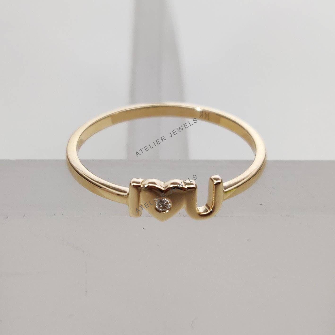 14K Gold Diamond Love Ring, Bridesmaids' Alternative Engagement Ring, Solid 14K Yellow Gold Diamond Love Ring, Valentine Gift