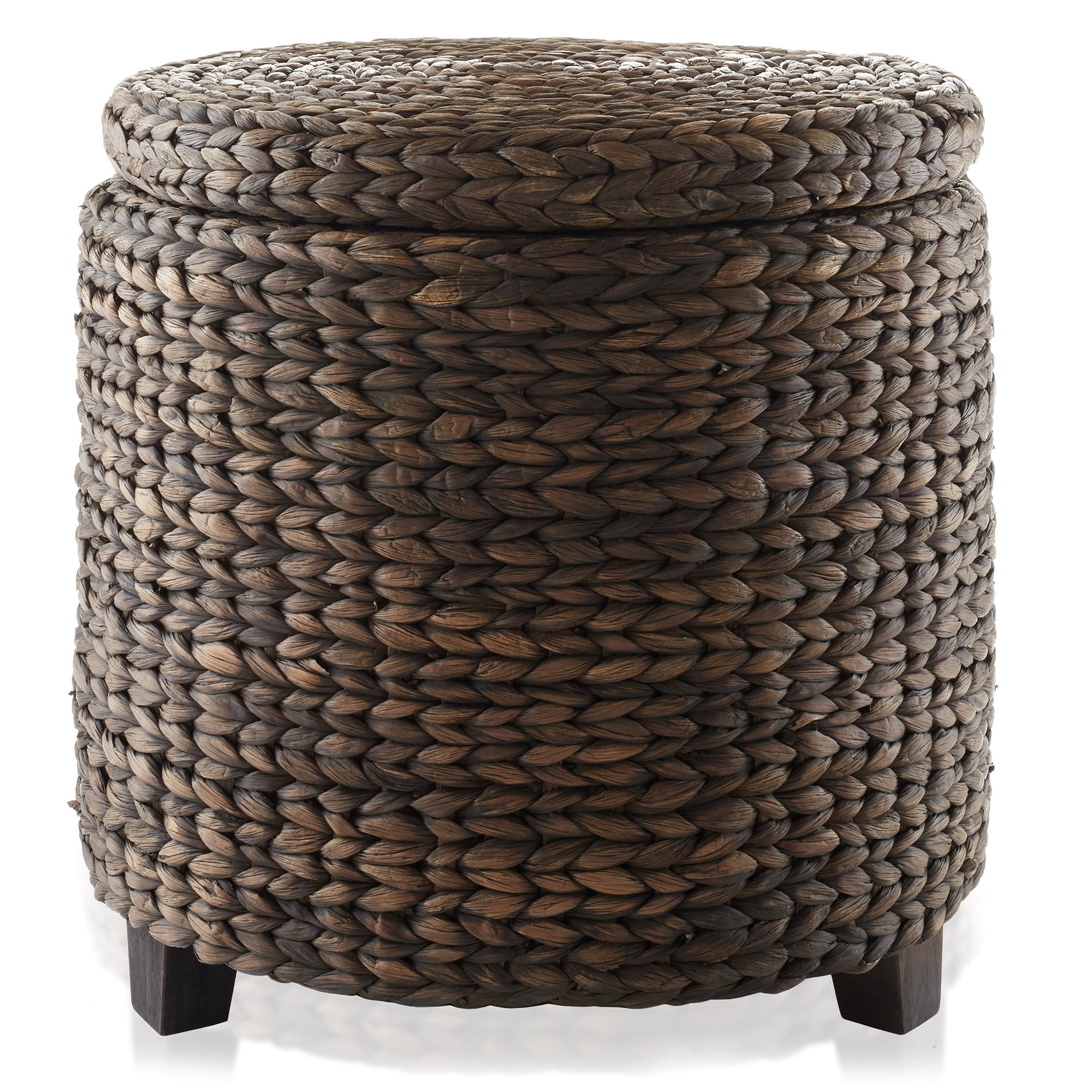 Casafield 17" Round Storage Ottoman with Lid - Espresso Dark Brown, Handwoven Footstool for Living Room, Bedroom, Bathroom, Home Office