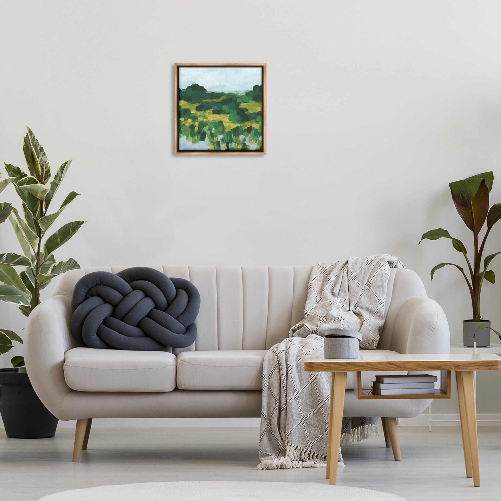 Stupell Industries Abstract Lush Greenery Landscape & Nature Painting Brown Floater Framed Canvas Art Print Wall Art, 18 x 18