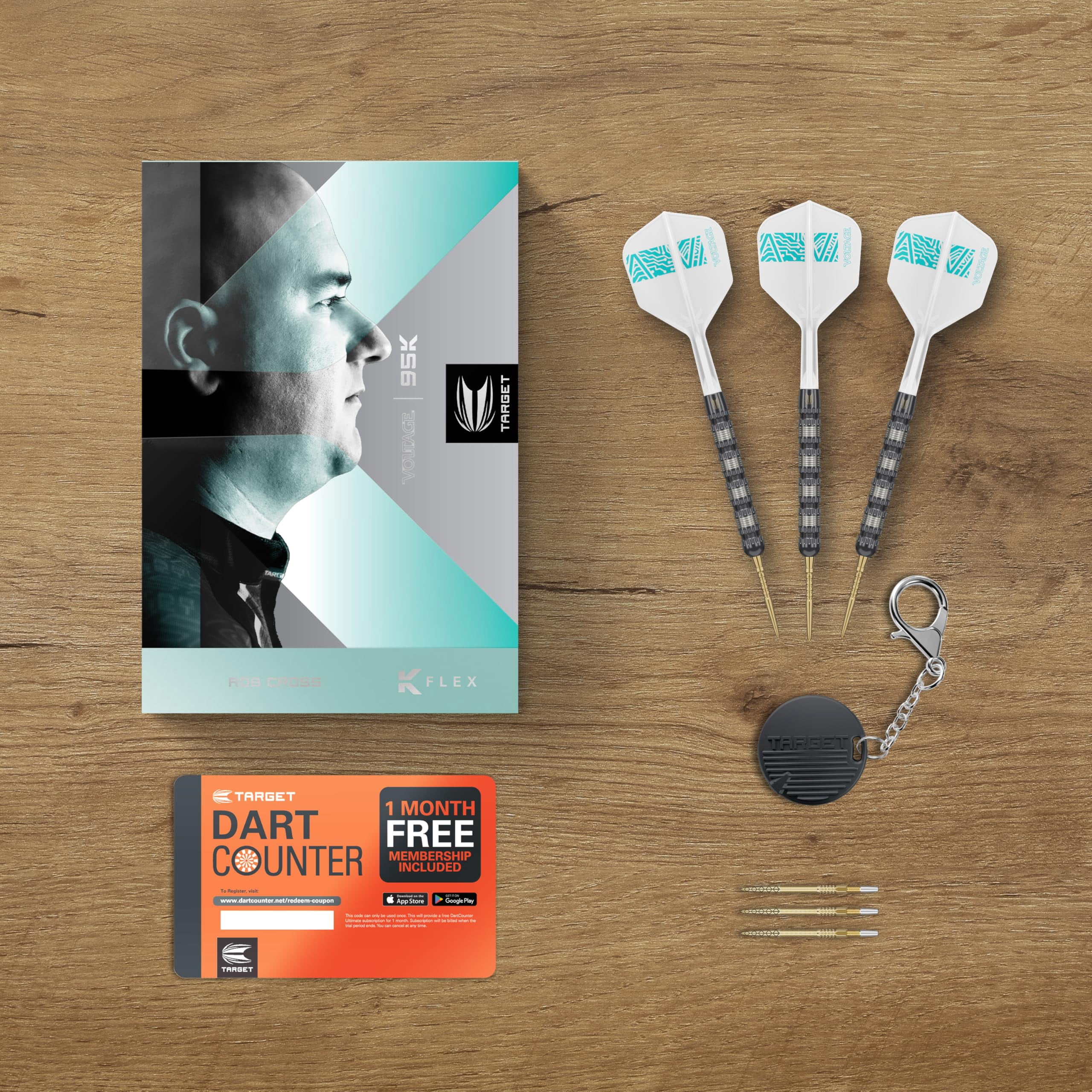 Target Darts Rob Cross 95K Steel Tip Swiss Point Darts, 95% Tungsten Darts with K-Flex Flights, 22G | Voltage Darts, Player Edition Swiss Points K Flex Dart Set, Swiss Point Tool Included