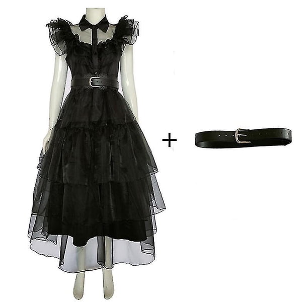 2023 Wednesday Addams Cosplay Costume Set For Adult Girls Black Dress Halloween Carnival Party Costume zhangyuxiang LED