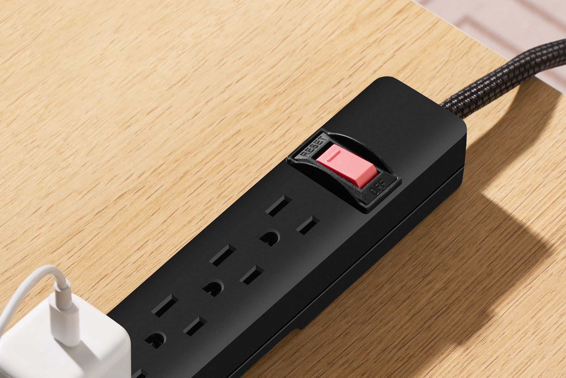 Hyper Tough 6-Outlet Indoor Power Strip, 8 ft Braided Extension Cord, ETL Certified, Black, 2-Pack