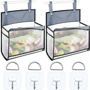 Bath Toy Organizer with Extra Large Opening and Multiple Ways to Hang, Bottom Zipper Storage Bag - Includes 4 Adhesive Hooks (Gray, 2 Pieces)