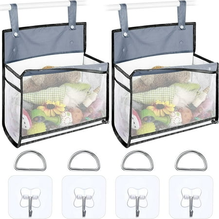 Bath Toy Organizer with Extra Large Opening and Multiple Ways to Hang, Bottom Zipper Storage Bag - Includes 4 Adhesive Hooks (Gray, 2 Pieces)