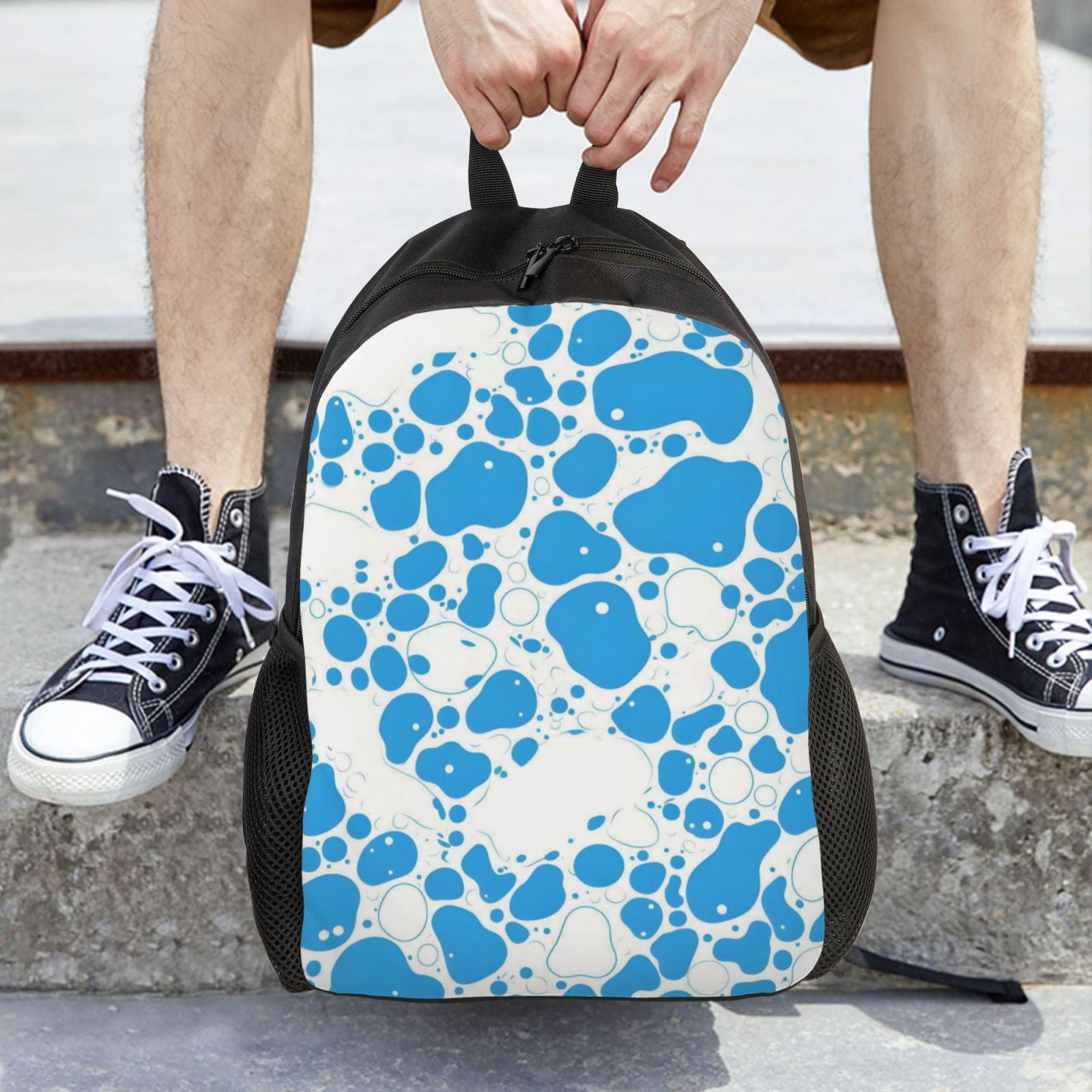Single Side Full Backpack 16.1×11.8×4.5in Large Capacity Breathable Shoulder Belt Leisure Simple And Strong Bearing Capacity Milk Cow Skin Print Style Powderblue_3