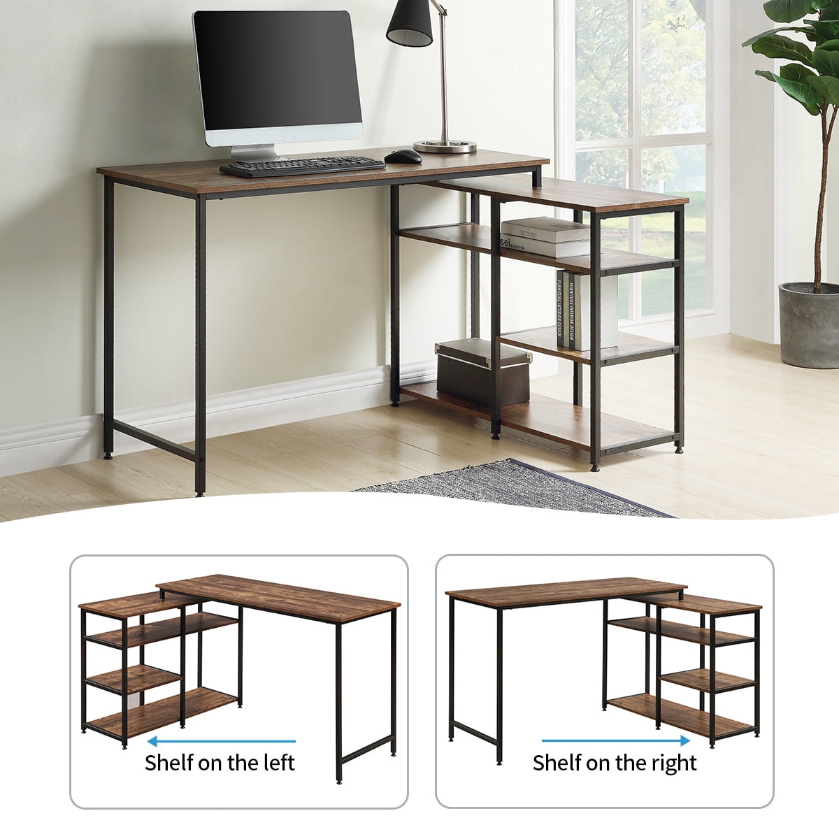 Mainstays Basic Metal Student Computer Desk, Rustic Oak Desk, Tiny