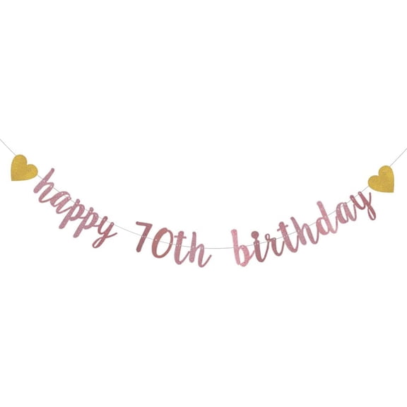 Rose Gold Glitter Banner,Pre-Strung,70th Birthday Party Decorations Bunting Sign Backdrops,Happy 70th Birthday