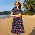 thumbnail image 4 of Gukieu Mexican Flowers Birds Print Women's Short Sleeve Dress, Elastic Waistband A-line with Pockets Summer Dress, Suitable for Daily Leisure, Work, Vacation, 4 of 6
