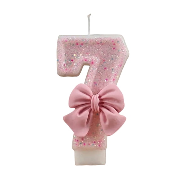 Goleeg Birthday Candle for Cake, Number 7 Candle - Pink Glitter with Bowknot, Happy Birthday Candle, Cake Topper Decoration for Birthday Party