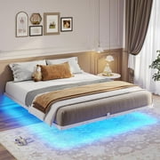 Mabor White Floating Bed Frame Full Size Metal Platform Bed with LED Lights for Bedroom, No Box Spring Needed
