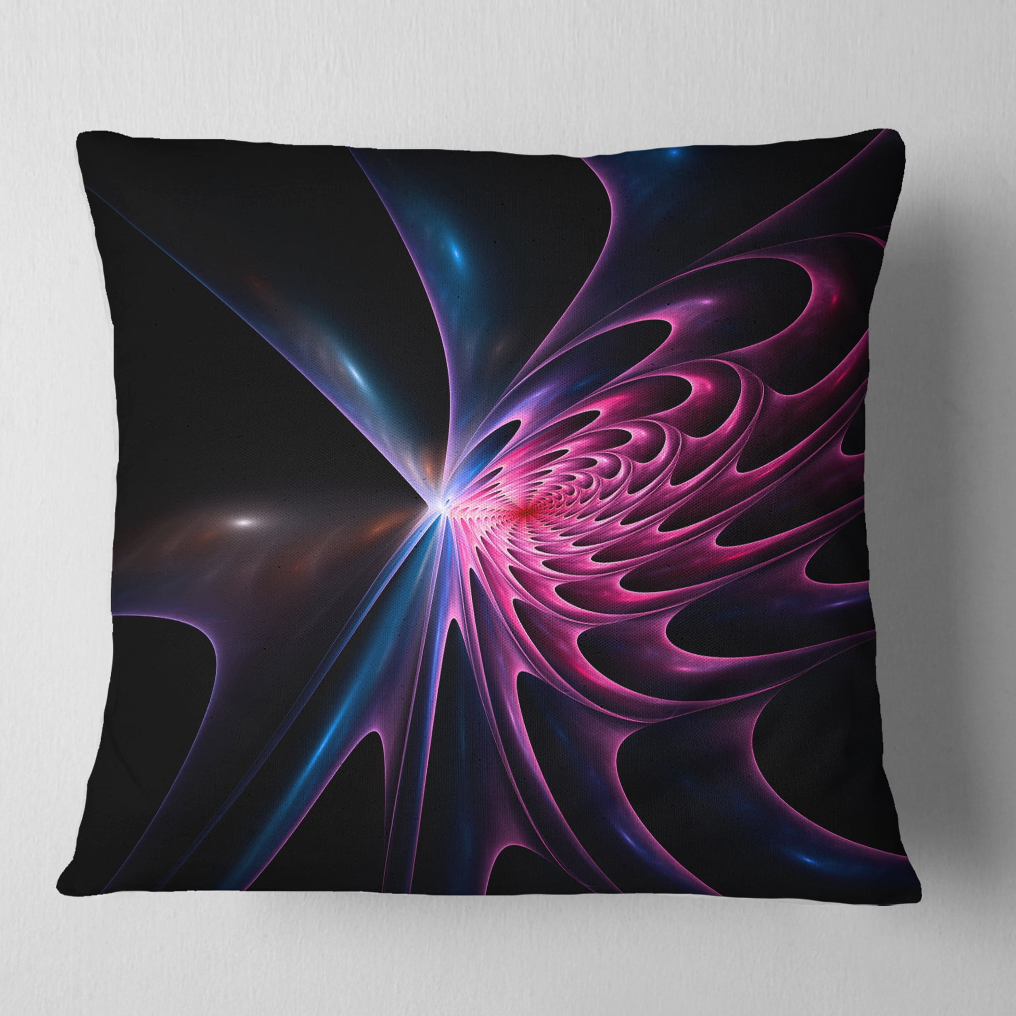 Designart Blue Fractal Light Art in Dark - Abstract Throw Pillow - 16x16