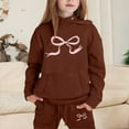 thumbnail image 2 of SJLDQY Child Kids Hoodie Outfits With Bow Print Casual Long Sleeve Hooded Top Long Straight Pants Clothing Set for Girls Coffee 2-3 Years, 2 of 4