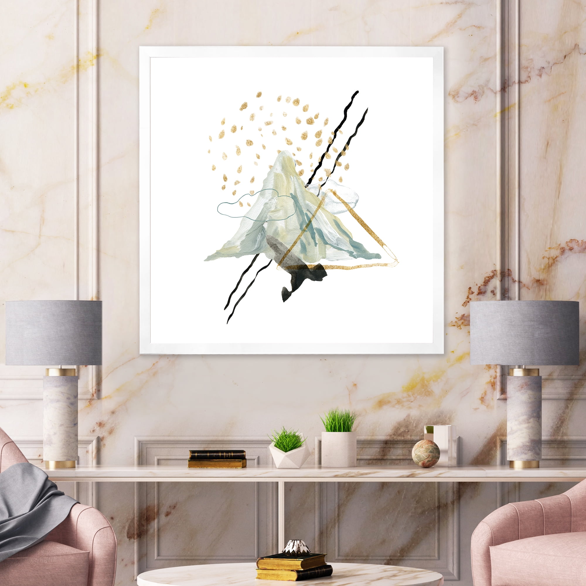 Designart 'Mountain Sky With Gouache Of Abstract Landscape' Modern Framed Art Print