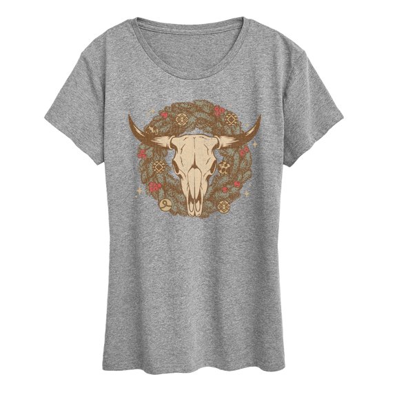 Instant Message - Cow Skull Wreath Short Sleeve Graphic T-Shirt