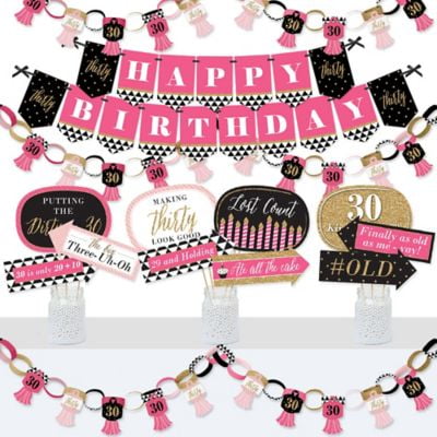 Chic 30th Birthday - Pink, Black and Gold - Banner and Photo Booth  Decorations - Birthday Party Supplies Kit - Doterrific Bundle - Walmart.com