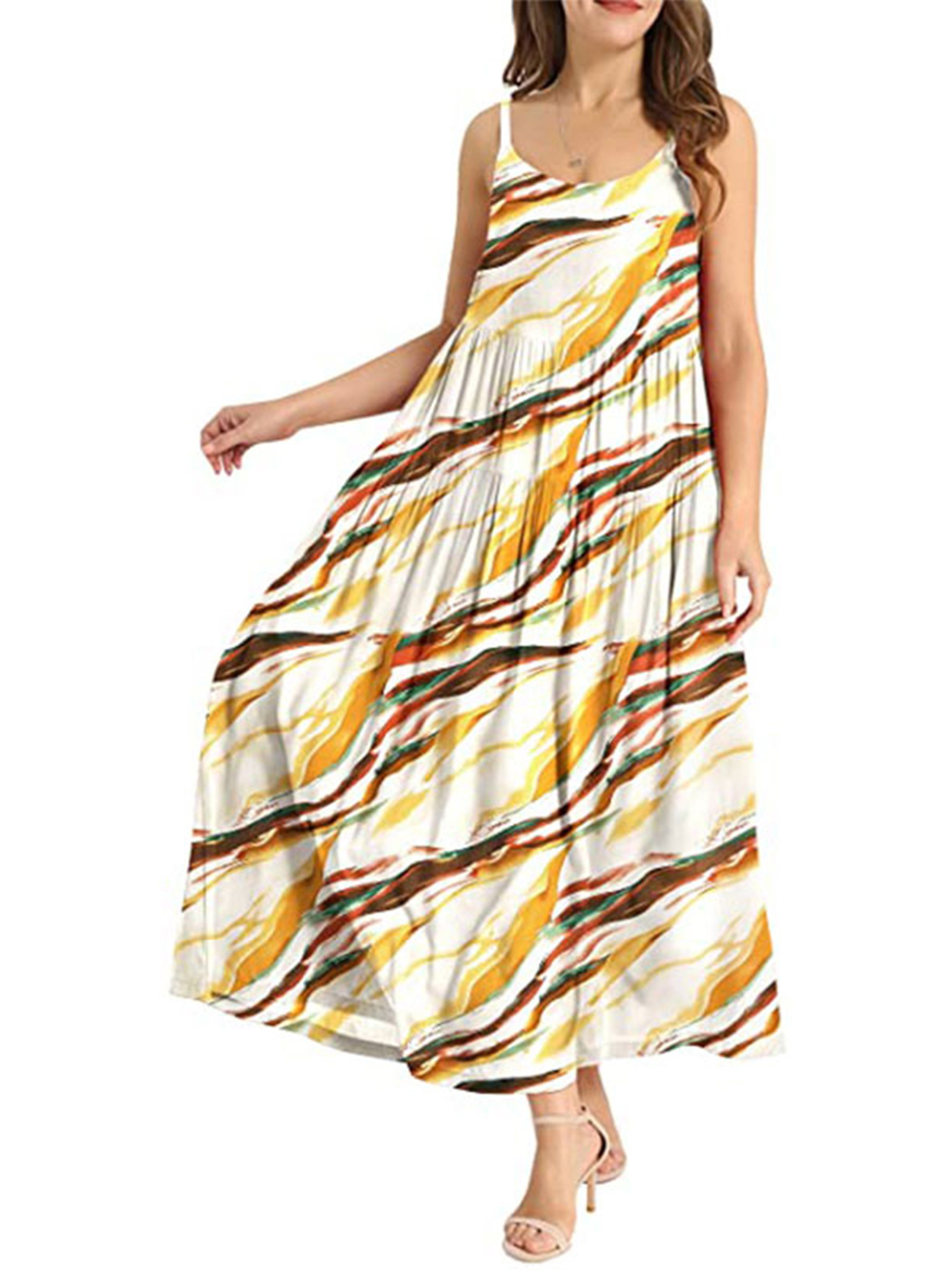 Abtel Women Long Dress Sleeveless Maxi Dresses Hawaiian Summer Beach  Sundress Ladies Kaftan Holiday White Yellow Flower M - Walmart.com
