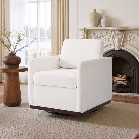 DREAMSIDEA Swivel Accent Chair for Living Room, Comfortable Swivel Barrel Chair for Bedroom,Chenille Fabric in Beige