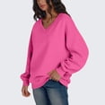 thumbnail image 4 of WTOBBY Women's Solid Color V-Neck Sweatshirt, Long Sleeve Casual Pullover, Lightweight Comfort Top with Flattering Neckline and Relaxed Fit Silhouette,Hot Pink L, 4 of 7