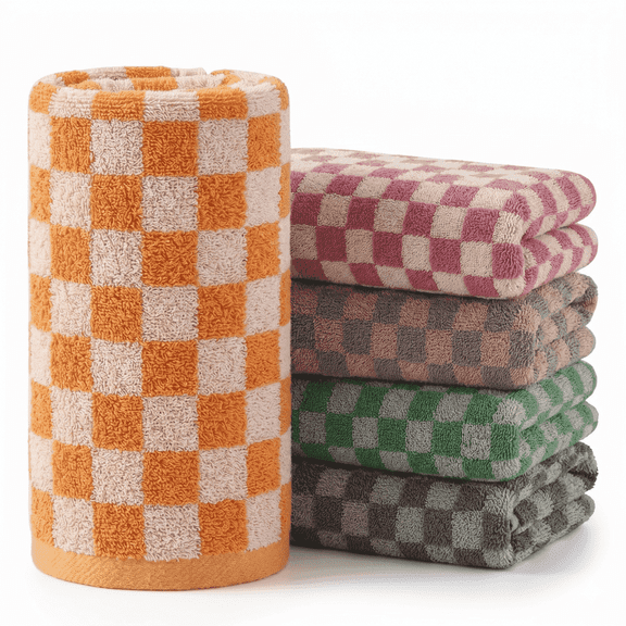 5 Pack Checkered Cotton Hand Towels, 13 x 29 Inch Quick Dry Towel Set for Bathroom, Kitchen and Gym
