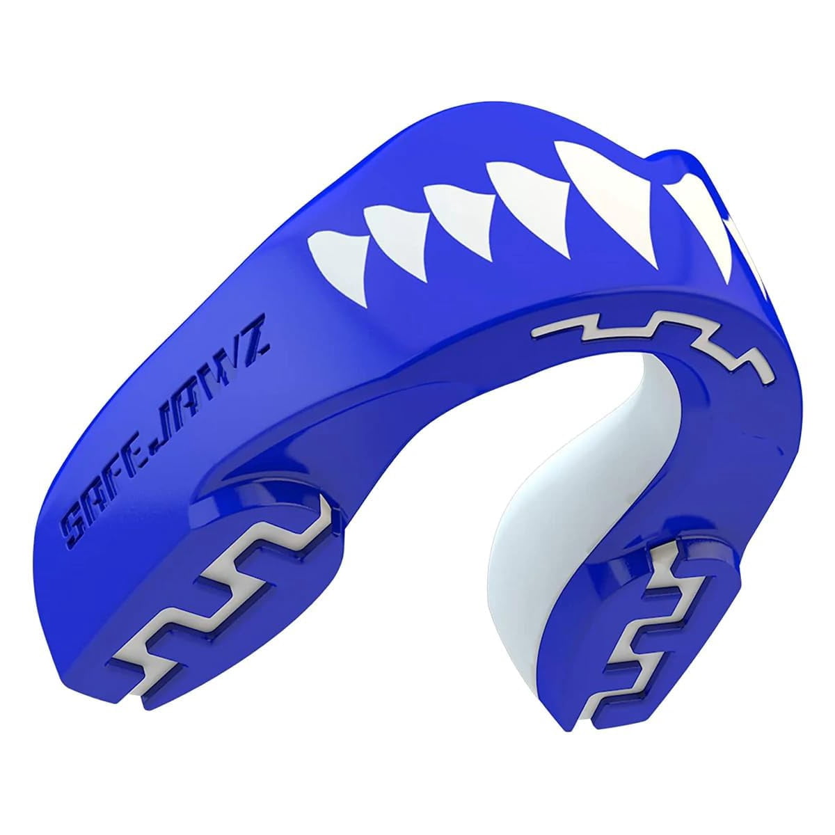SafeJawz EXTRO Dual Layer Sports Mouth Guard with Case and Disinfectant Spray Bundle Kit for Basketball, Football, MMA, Hockey, Wrestling - Adult - Shark