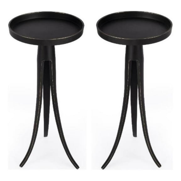 Home Square Large Pedestal Side Table in Black Finish - Set of 2
