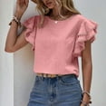 thumbnail image 5 of Njoeus Women's Tops Summer Casual Ruffle Short Sleeve Shirts Lightweight Tee Dressy Blouse Round Neck Tunic Tops for Women 2024 S-XXL, 5 of 6