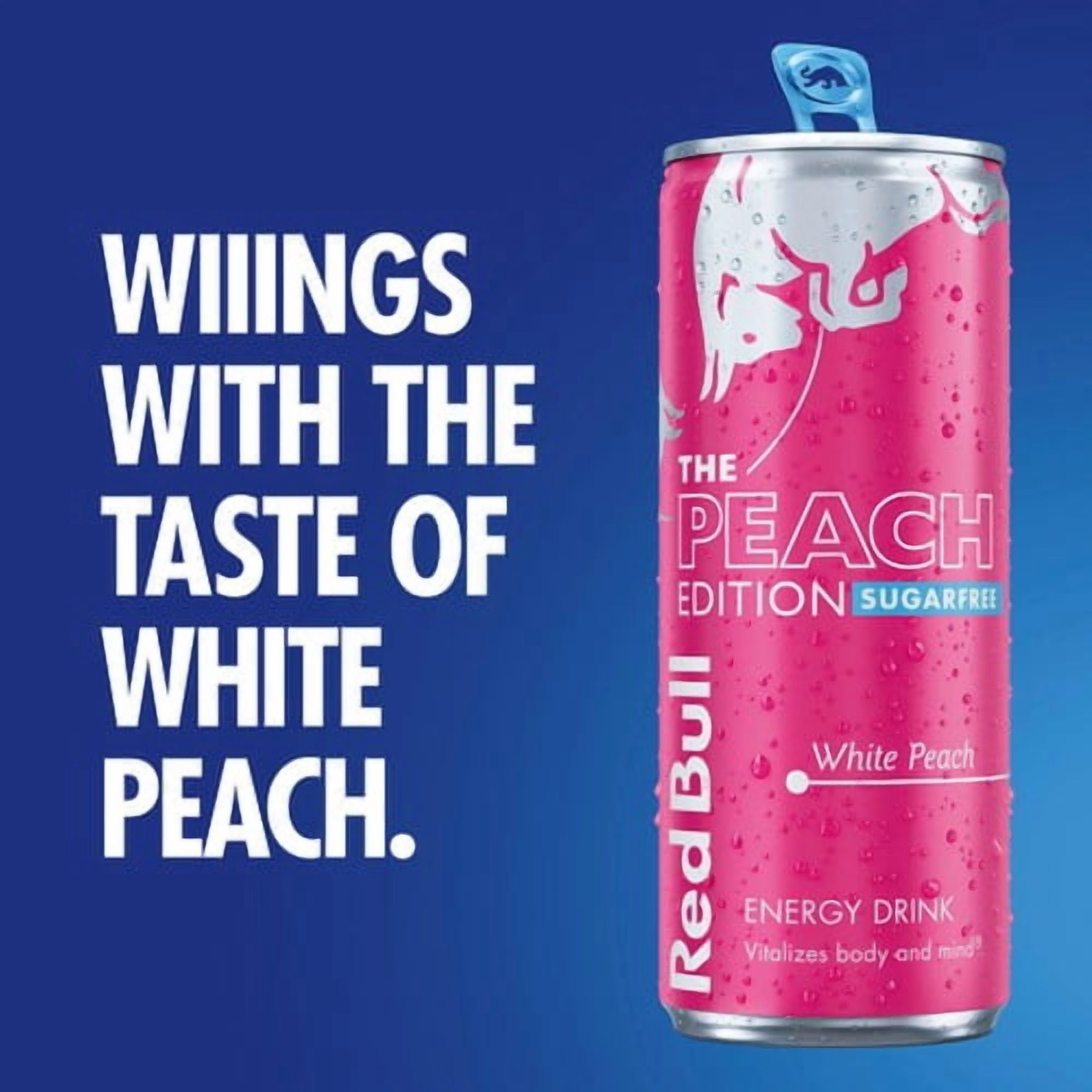 Red Bull Energy Drink Sugar Free Peach Edition White Peach 4 x 250ml, British Import (Pack of 2)