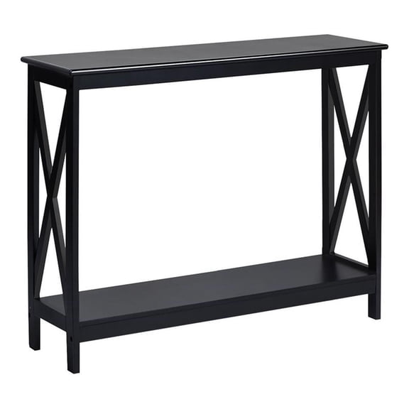 Pemberly Row 2-Tier X-Design Bookshelf Sofa Side Accent Console Table in Black