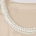 thumbnail image 5 of Women's Elegant Pearl Embellished Satin Round Neck Long Sleeve Blouse Shirt Top Loose Fit Gorgeous Commuting Business Casual Office Wear Gift for Women | CSEONE,Khaki XL, 5 of 9