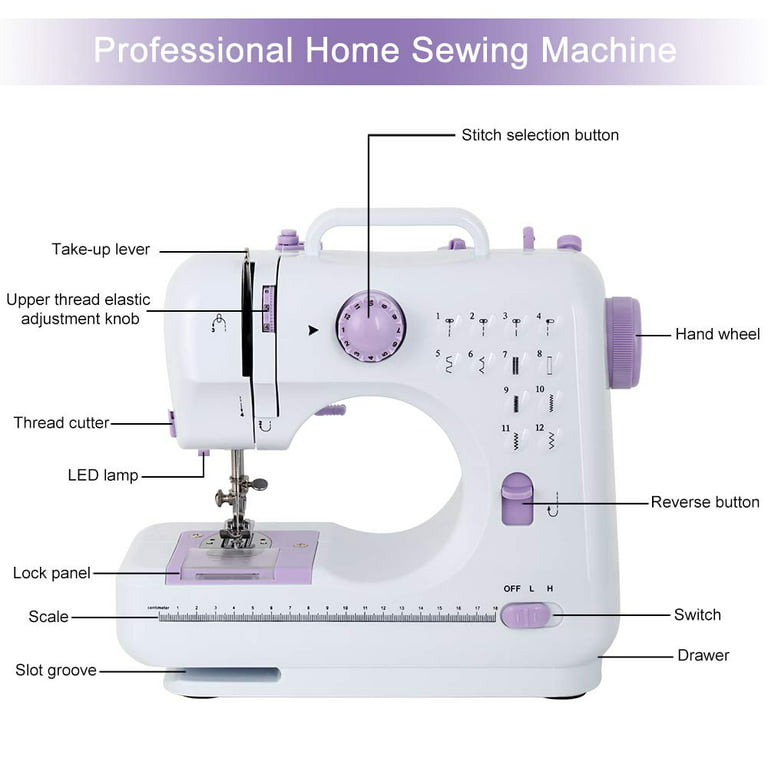 Portable Sewing Machine Mini Electric Household Crafting Mending Sewing Machines Multi-Purpose 12 Built-In Stitches with Foot Pedal for Home Sewing